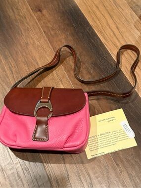 Dooney & Bourke Pink Leather Crossbody with Brown Flap and Strap